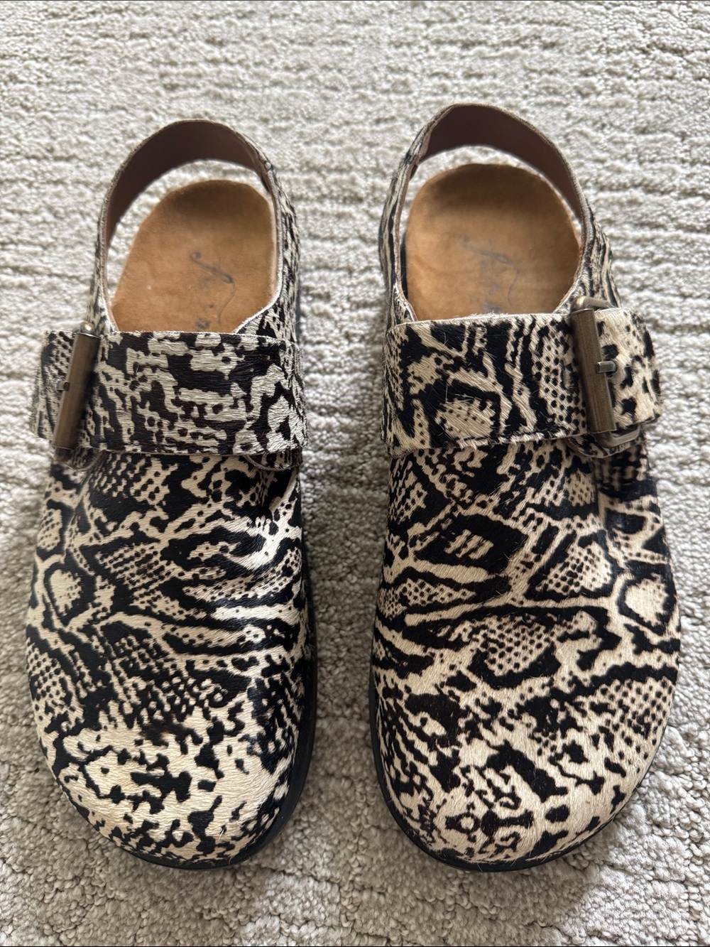 Free People Snake Print Leather Buckle Clogs Mules EU 41 Boho Edge